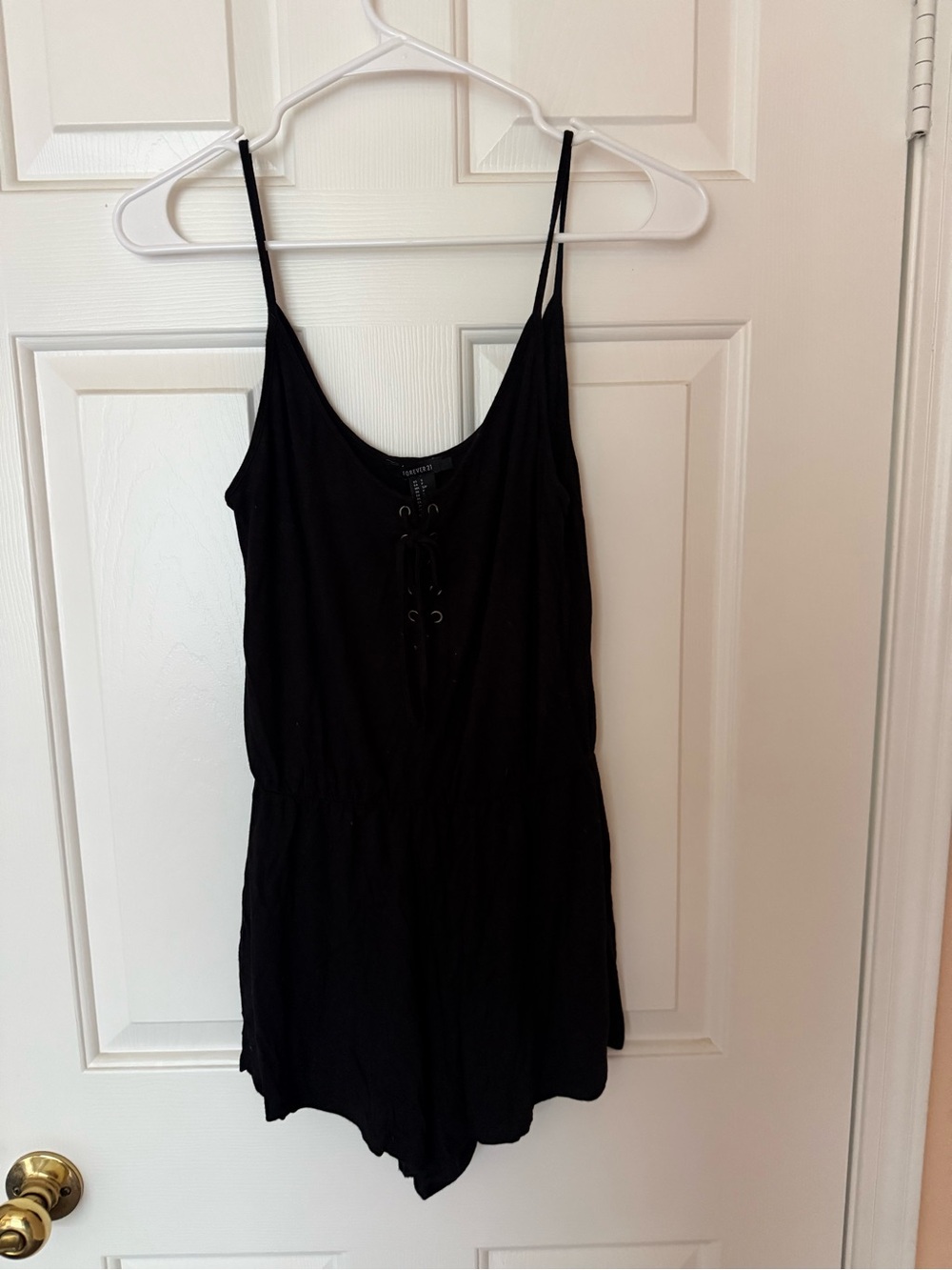 Forever 21 Black Lace-Up Spaghetti Strap Romper